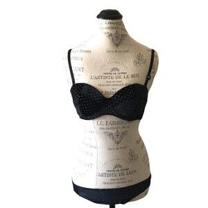 Classy Black Studded Velvet Bra Thong Se